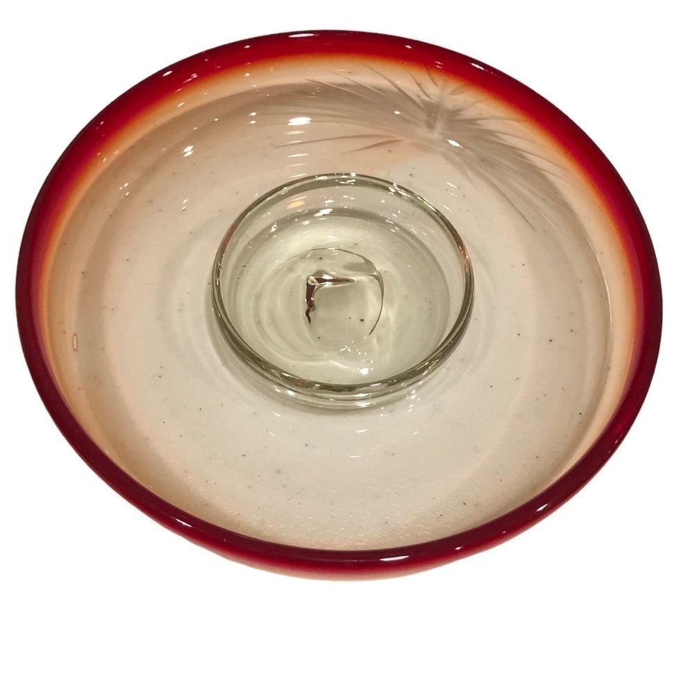 𝅺amberina Mid Century Etched Art Glass Dish